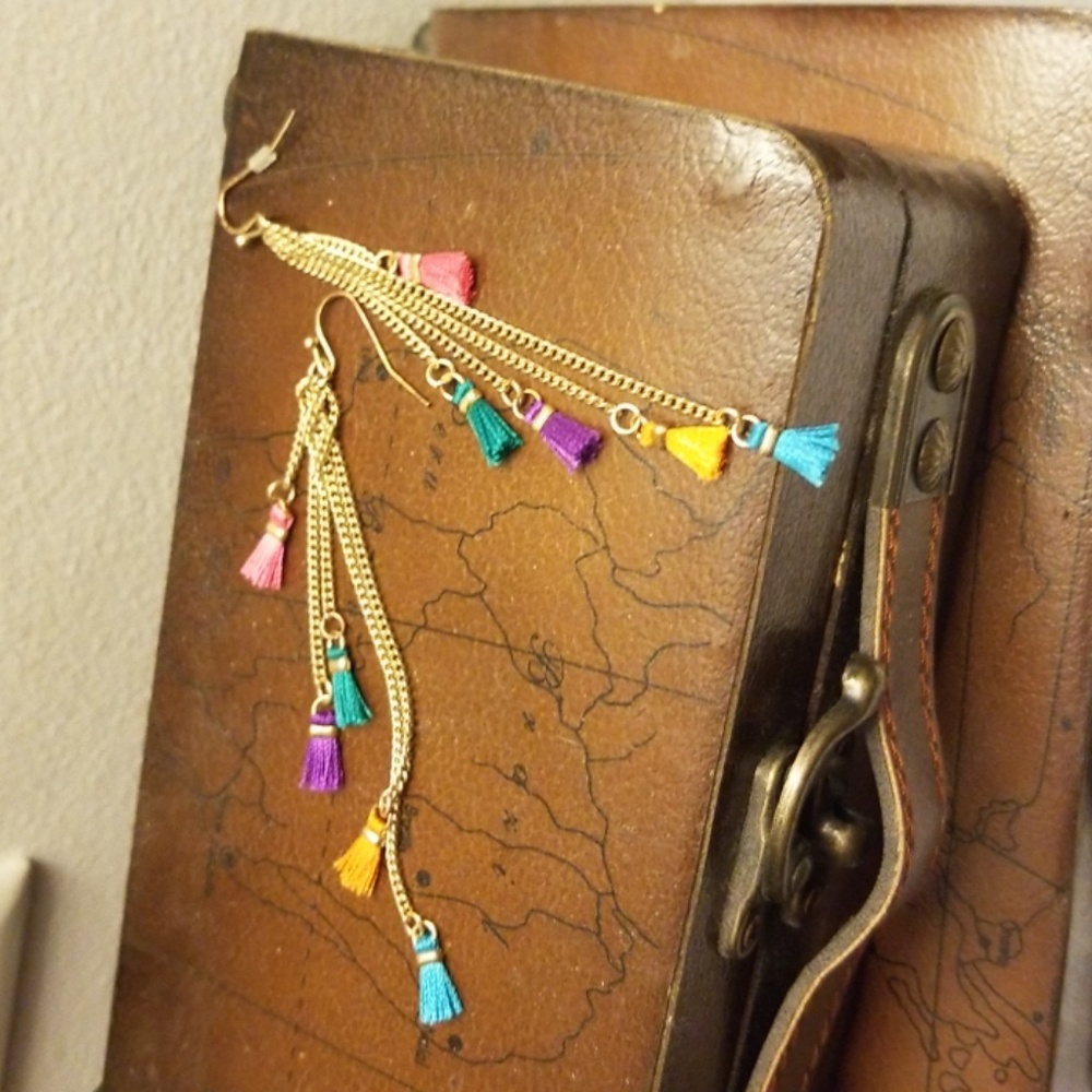 Fun multicolored gold tassle earrings